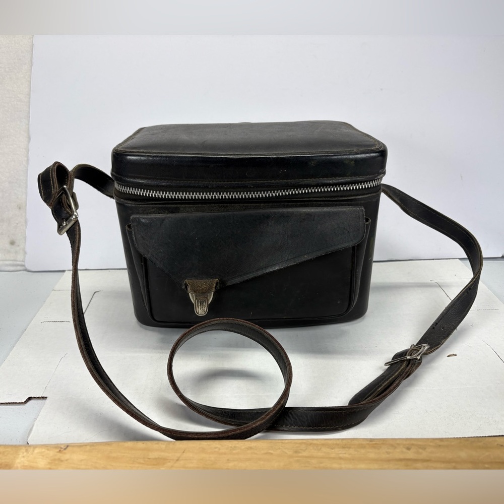 Vintage Black Leather Camera Hard Case 1960s Made In USA